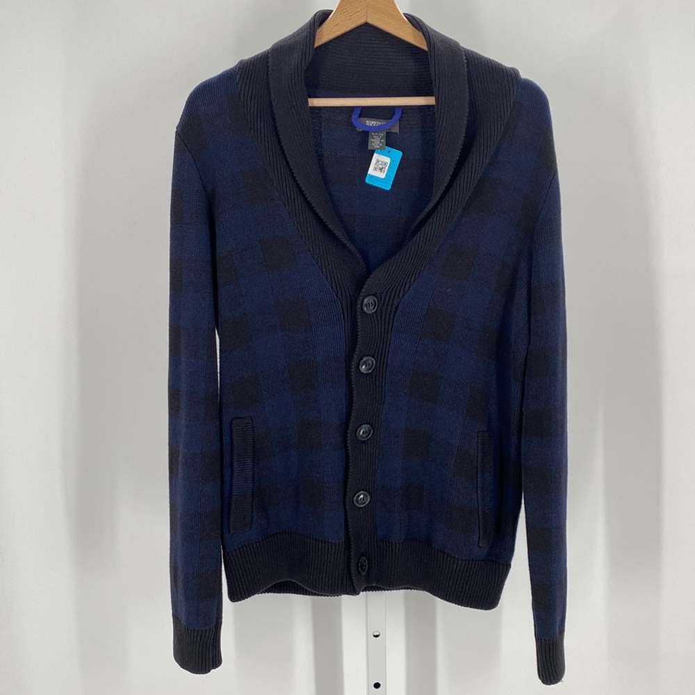 Kenneth Cole Reaction, Cardigan Sweater, Color: Blue/Black, Size: Sm